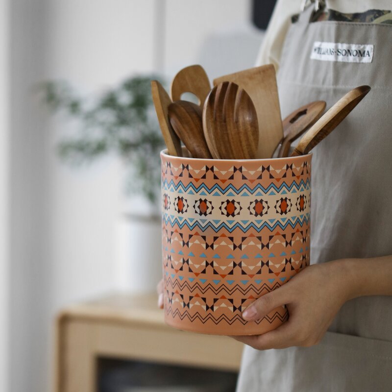 New Boho Thyme & Table Gridlines Ceramic Utensil hot Crock